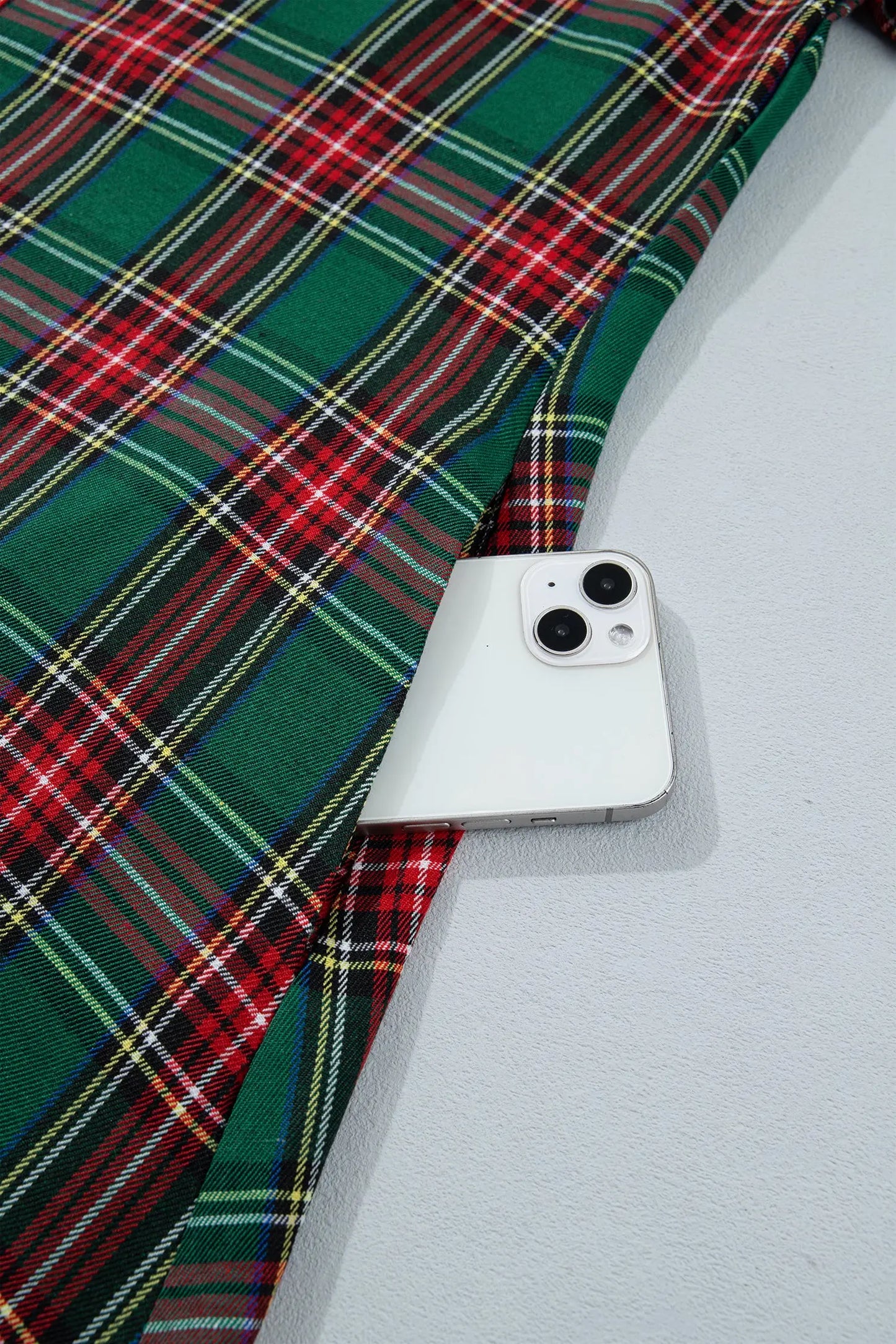 Green Plaid Button Front Short Sleeve Shift Dress