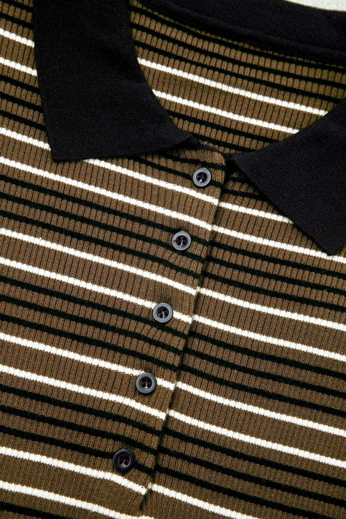 Green Stripe Striped Ribbed Knit Button Collar Sweater
