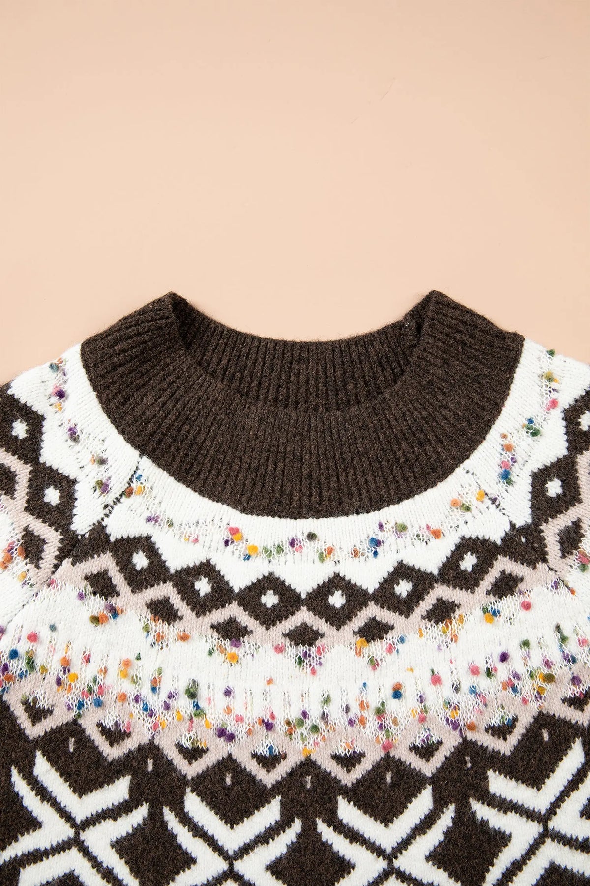 Red Dahlia Christmas Theme Geometric Pattern Knit Round Neck Shift Sweater
