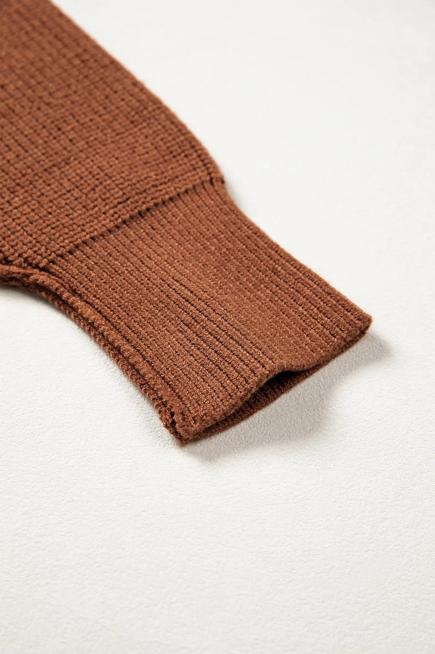 Chestnut Long Sleeve Ribbed Knit Stand Neck Regular Fit Sweater