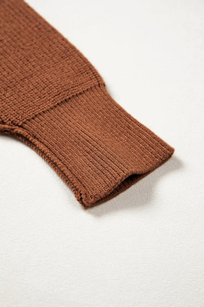 Chestnut Long Sleeve Ribbed Knit Stand Neck Regular Fit Sweater