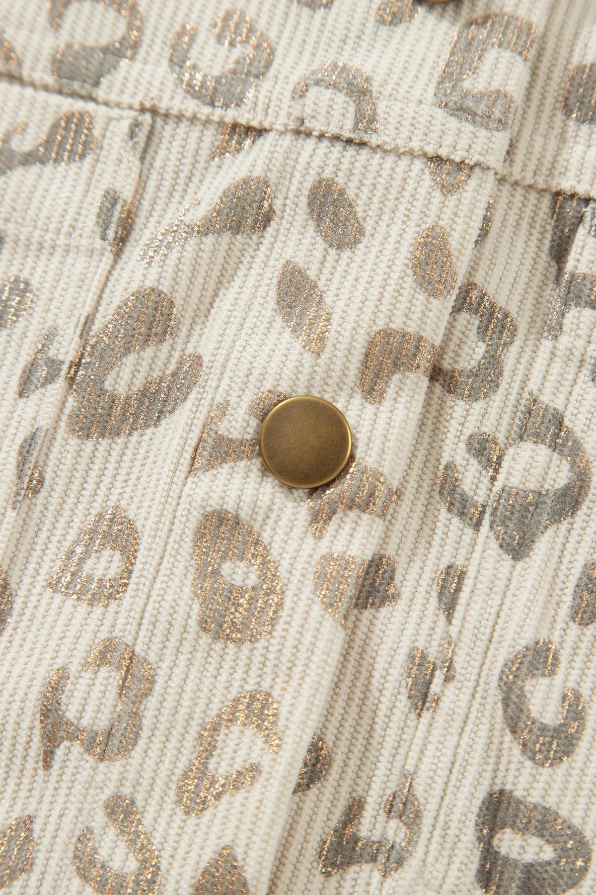 Khaki Leopard Print Corduroy Shirt Collar Long Sleeve Regular Fit Jacket