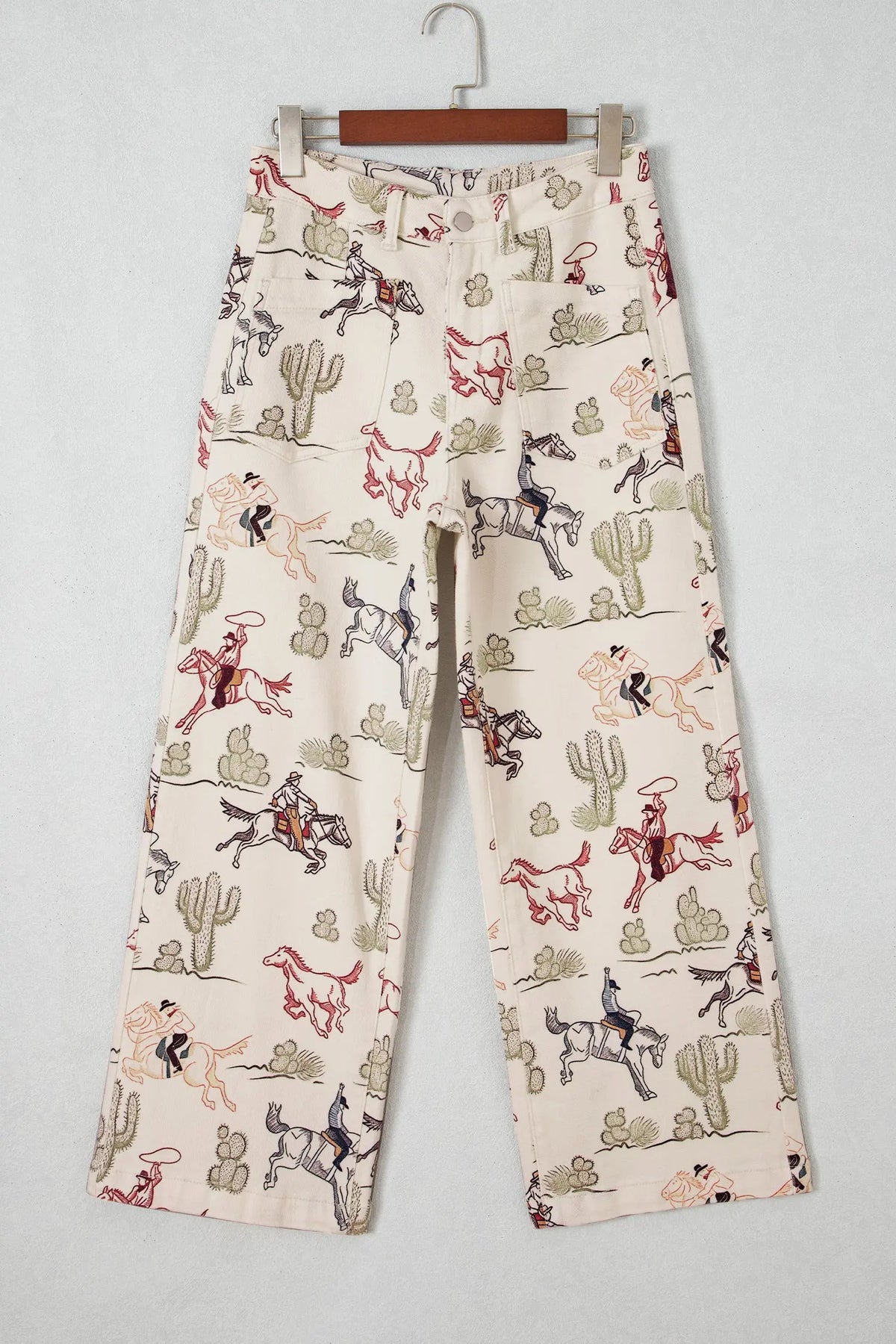 Multicolour western print straight leg ankle-length pocket jeans hanging view · nz-alt-v1