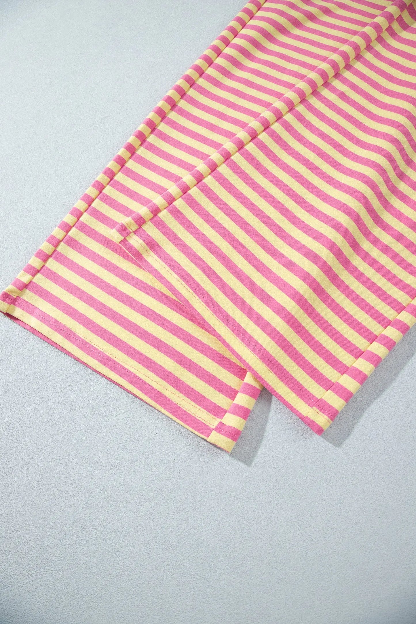 Yellow Stripe Colorblock Trim Crew Neck Loose Tee Drawstring Elastic Waist 2pcs Pant Set
