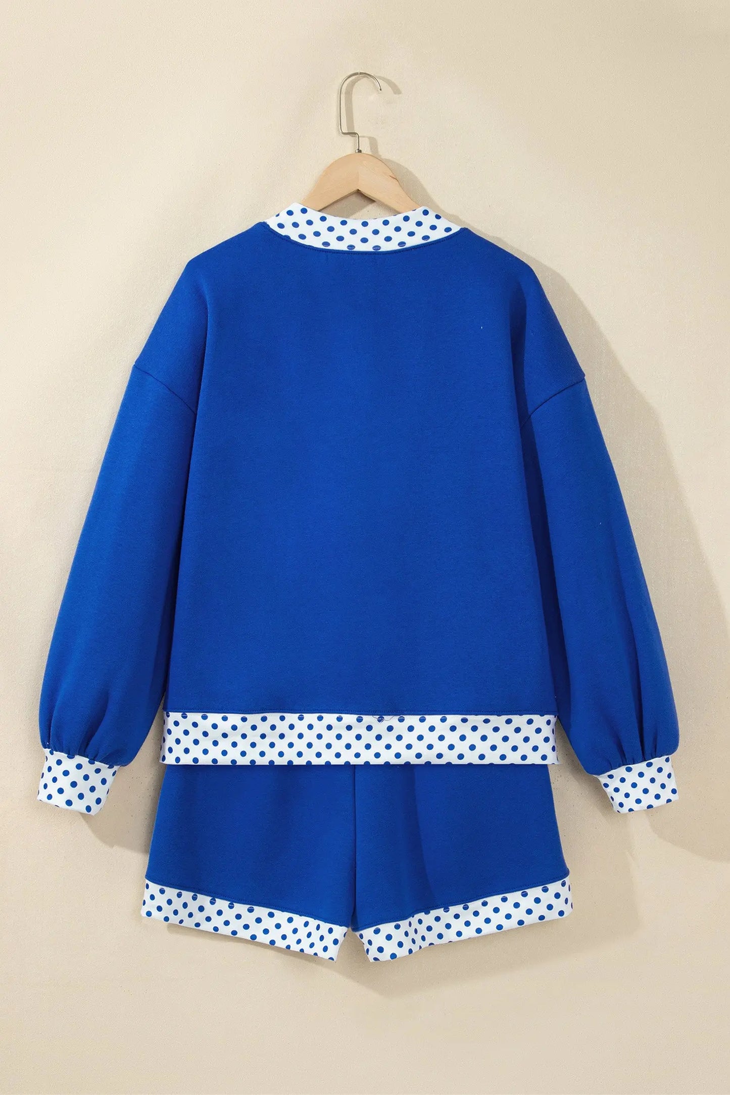 Dark Blue Polka Dot Trim Baggy Pullover 2pcs Short Set