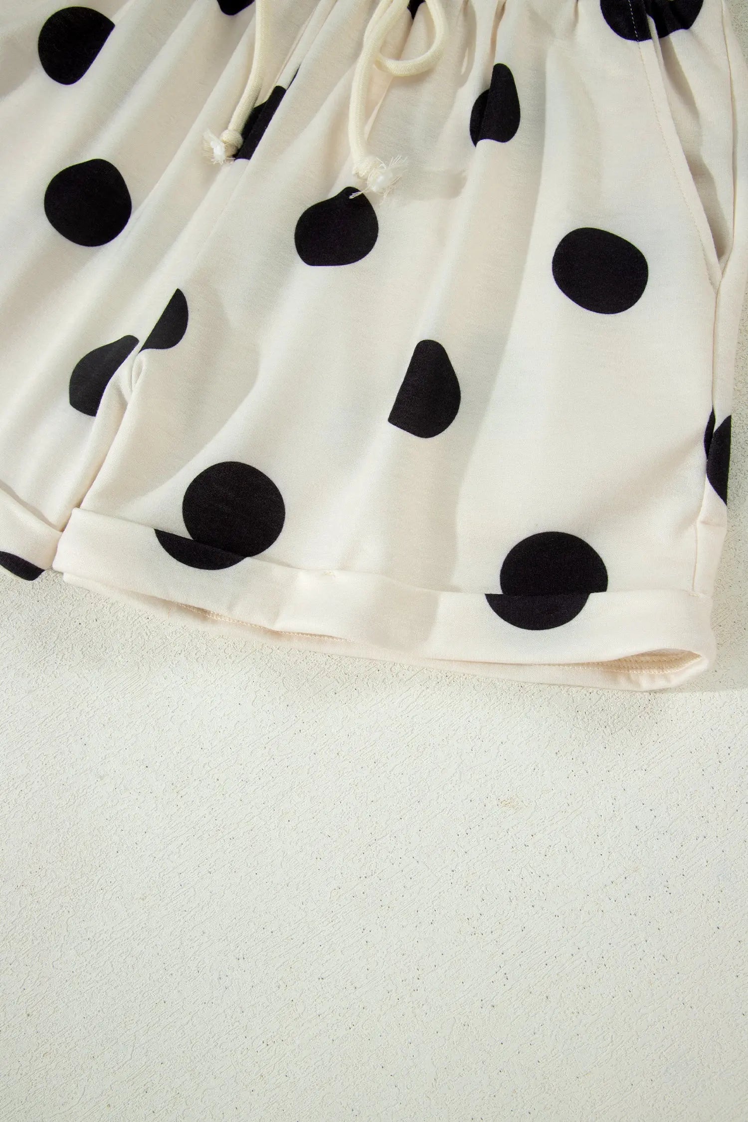 Beige Polka Dot Print V Neck Tee Short Set Nataliz