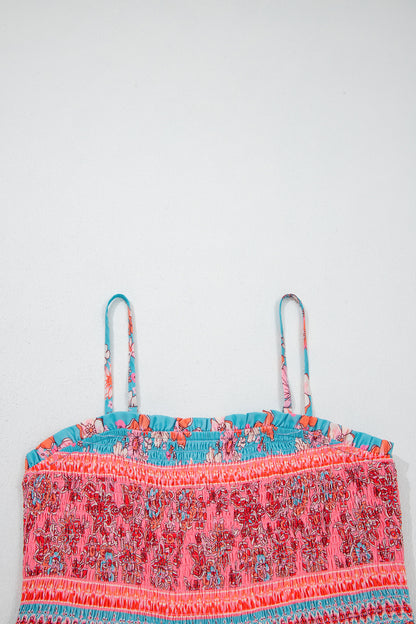 Sky Blue Bohemian Ethnic Print Spaghetti Straps Vacation Maxi Dress