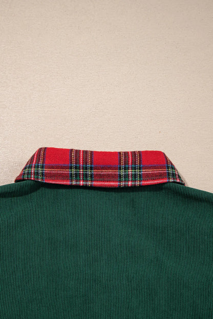 Blackish Green Plaid Pocket Button Long Sleeve Shift Shacket