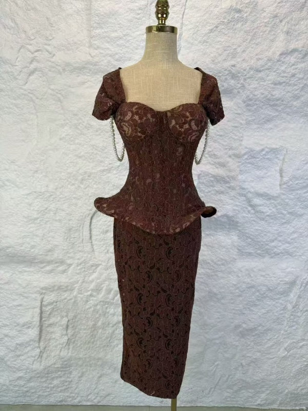 Lace Corset Peplum Top and Midi Skirt Two-Piece Set mannequin view · nz-alt-v1