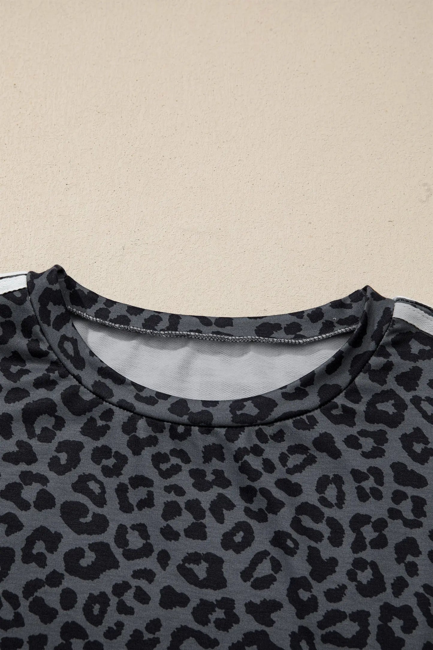 Apricot Leopard Print Varsity Striped Detail 3/4 Sleeve Top Shift Pant Set