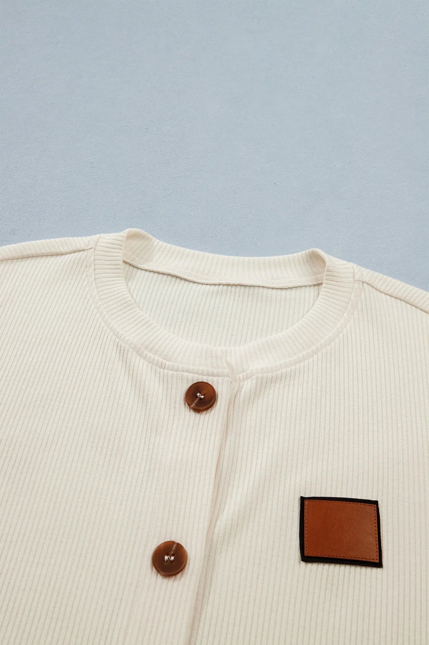 Beige Denim Patchwork Short Sleeve Ribbed Shirt Dear-Lover Dropshipping