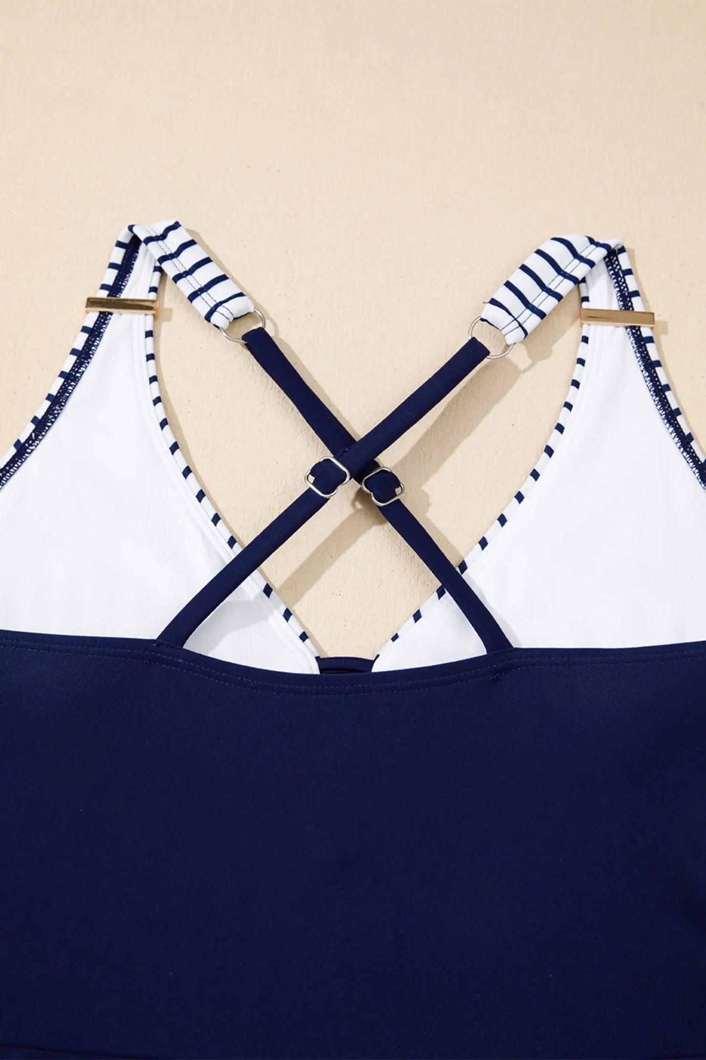 Blue Stripe Patchwork Crossed Straps One Piece Swim Dress