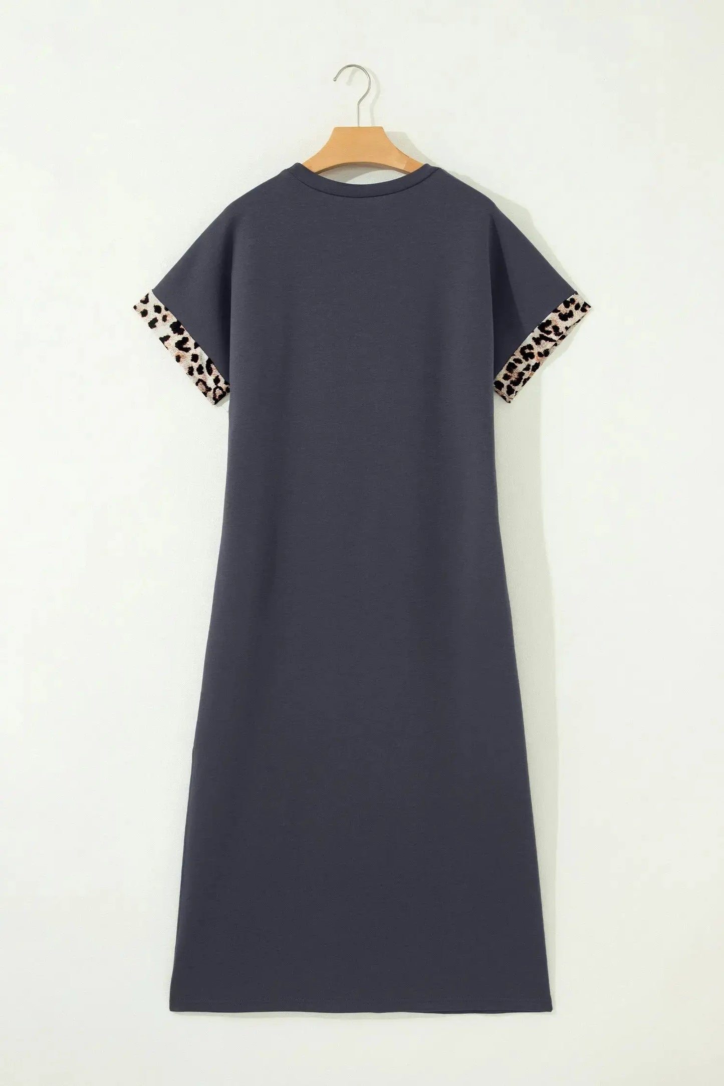 White Contrast Leopard Bow Patched Short Sleeve T Shirt Long Dress - Casual Dresses