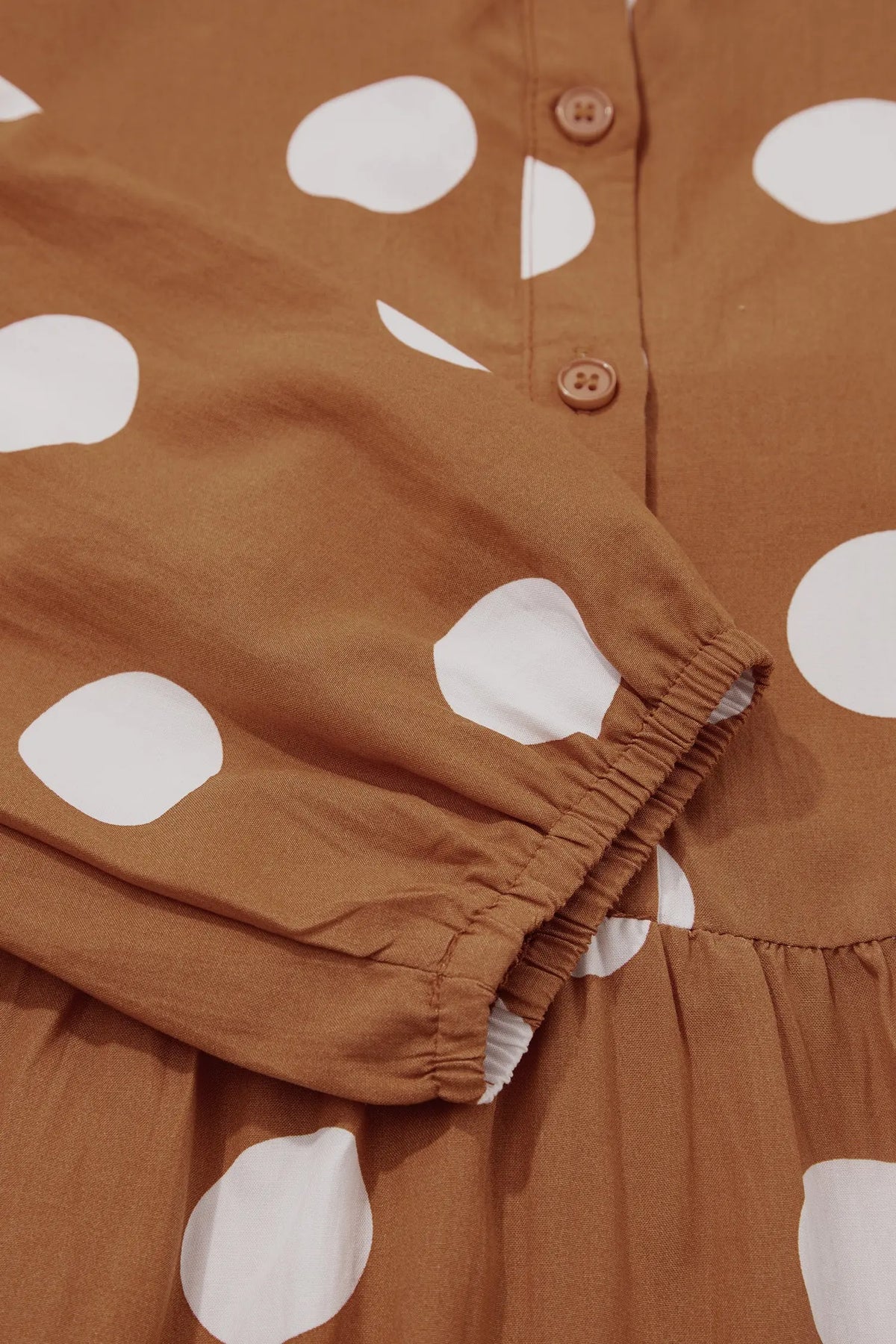 Apricot Polka Dot Button Front Long Sleeve Shift Dress