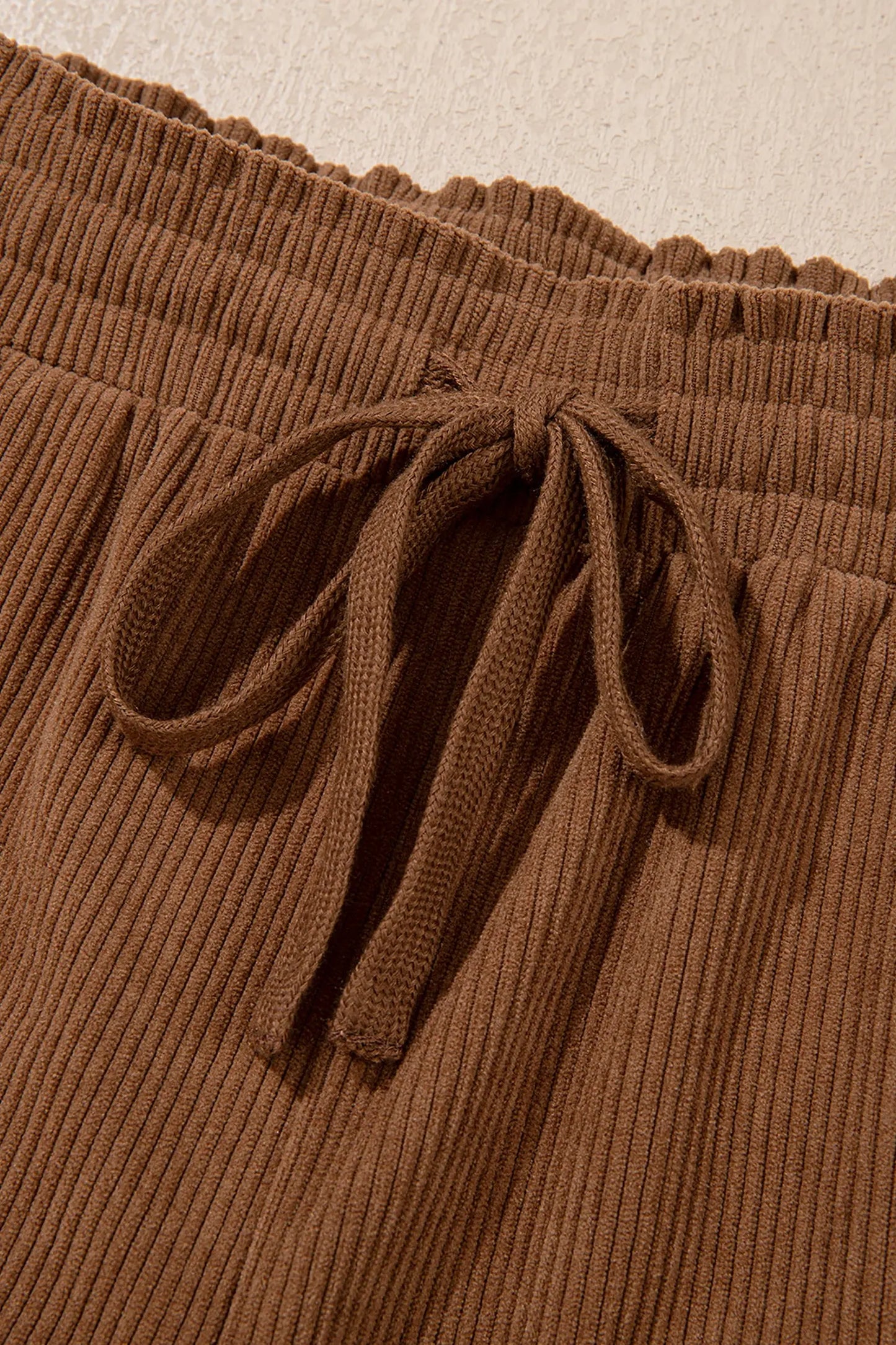 Coffee Corduroy Elastic Waist Drawstring Cargo Pants
