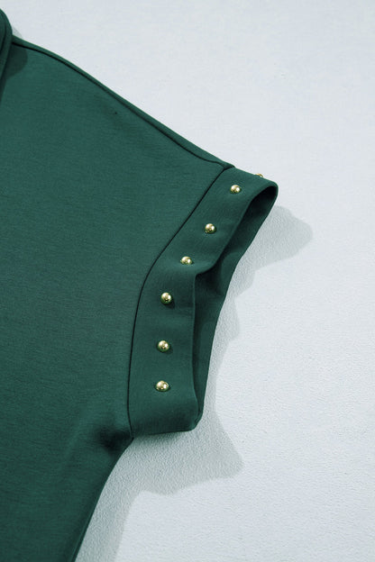 Evergreen Plus Size Glow Studded Zip up T Shirt Dress with Pockets - Casual Dresses