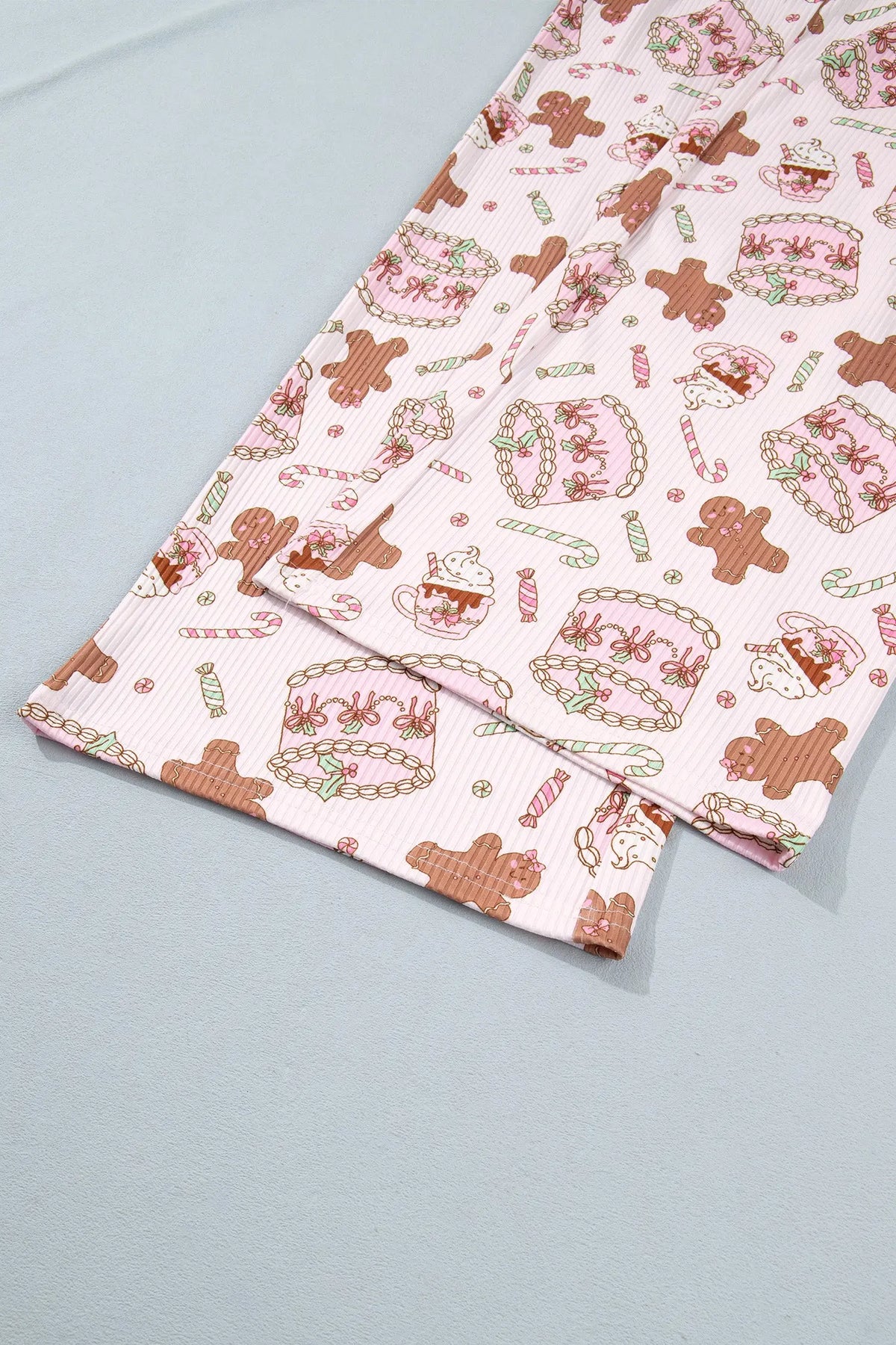 Pink Abstract Christmas Print Long Sleeve Two Piece Lounge Set