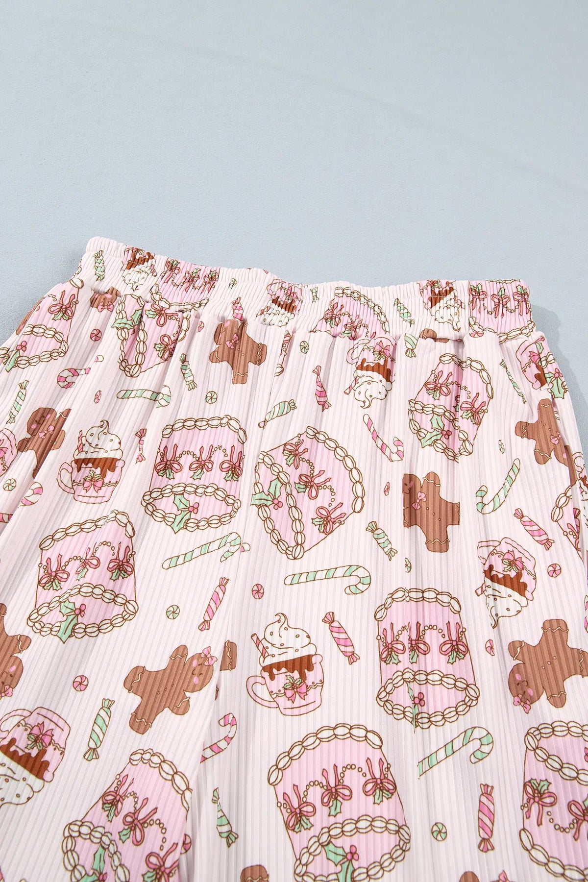 Pink Abstract Christmas Print Long Sleeve Two Piece Lounge Set