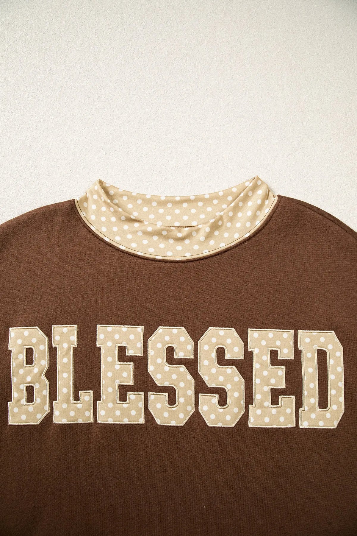 Polka Dot Trim High Neck GRACE Letter Graphic Baggy Sweatshirt