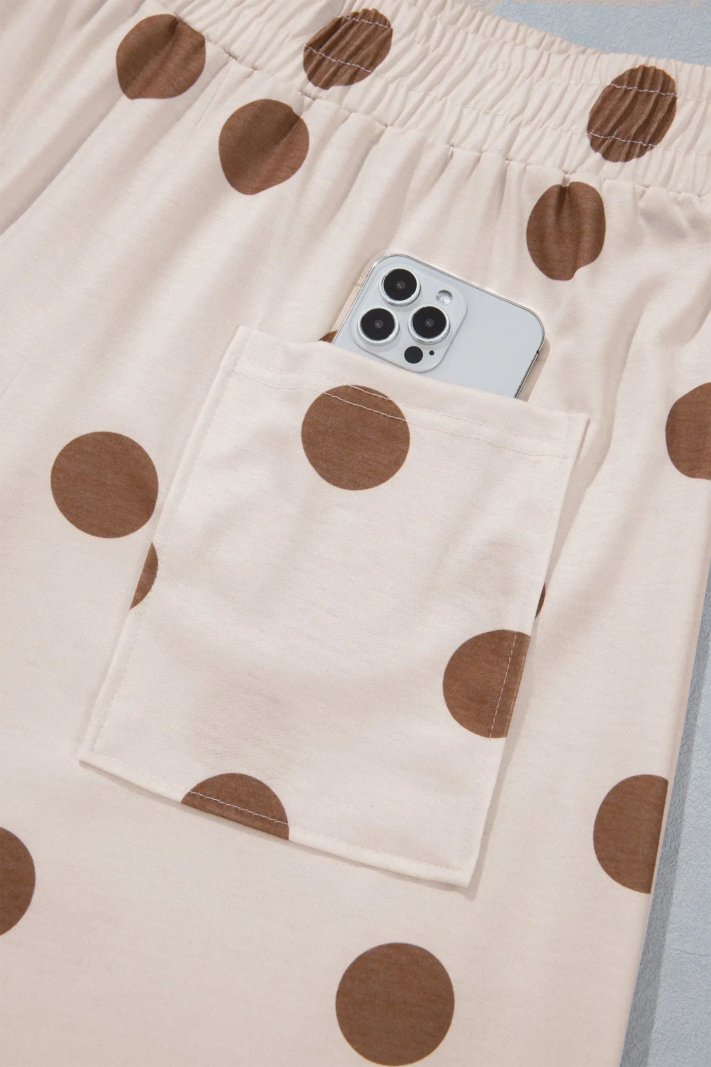 Brown Polka Dot Wide Leg Elastic Waist Casual Pants