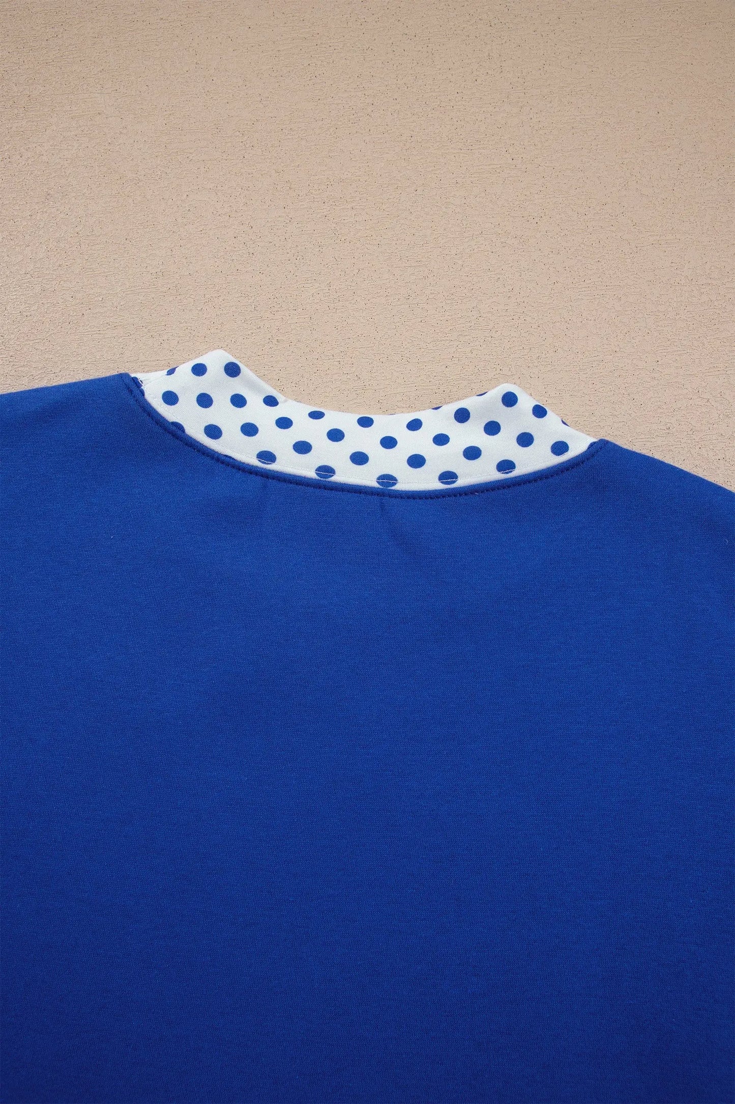 Dark Blue Polka Dot Trim Baggy Pullover 2pcs Short Set