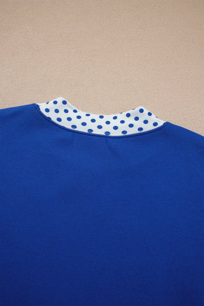Dark Blue Polka Dot Trim Baggy Pullover 2pcs Short Set
