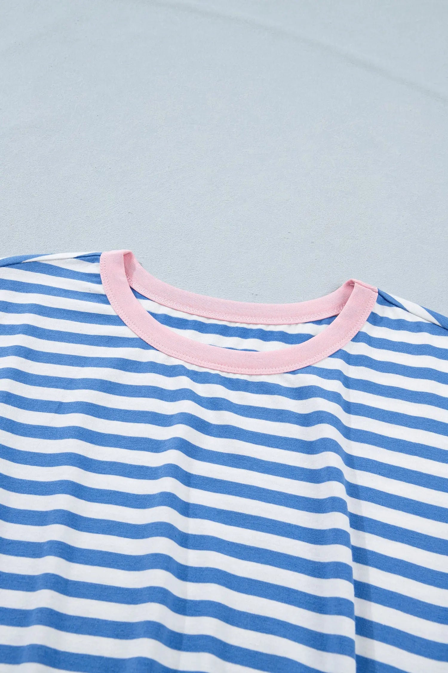 Sky Blue Stripe Nautical Tie Contrast Trim Round Neck T Shirt Mini Dress Nataliz