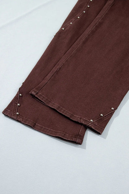 Coffee Side Seam Rivet Detail Ankle Length Casual Jeans