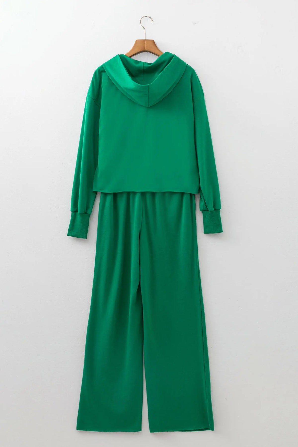 Bright Green Solid Color Hooded Long Sleeve Elastic Waist Pocket Pant Set