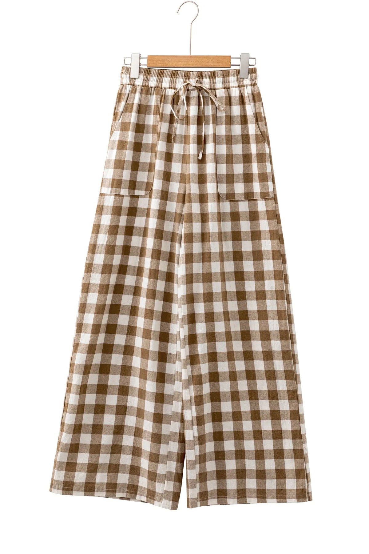 Gingham Plaid Tie Elastic Waist Shift Pants