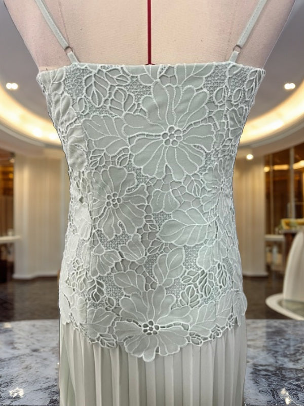 Sage Lace Bodice Pleated Maxi Dress mannequin view · nz-bg-v1