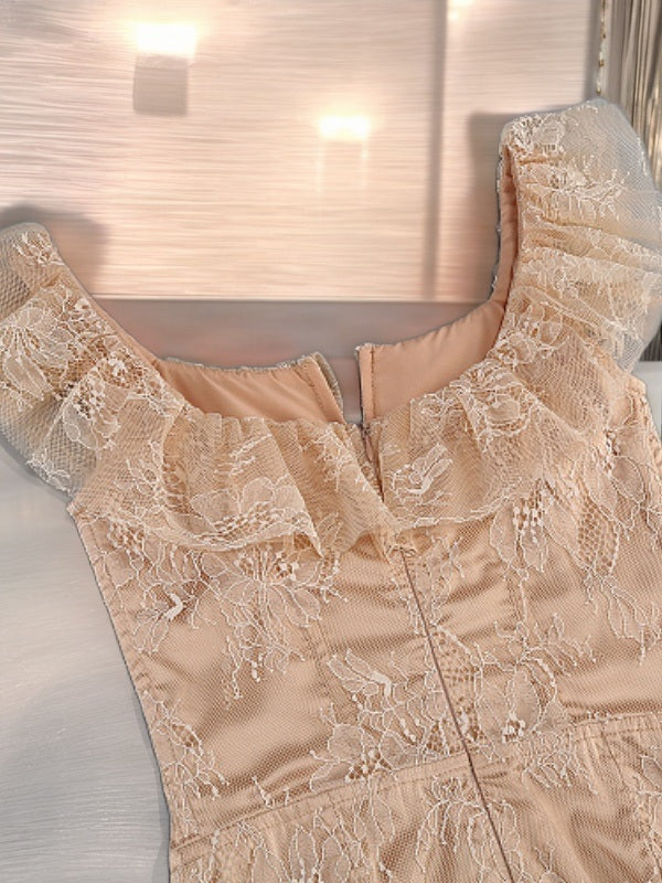 Blush Lace Ruffle Corset Mini Dress detail view · nz-bg-v1
