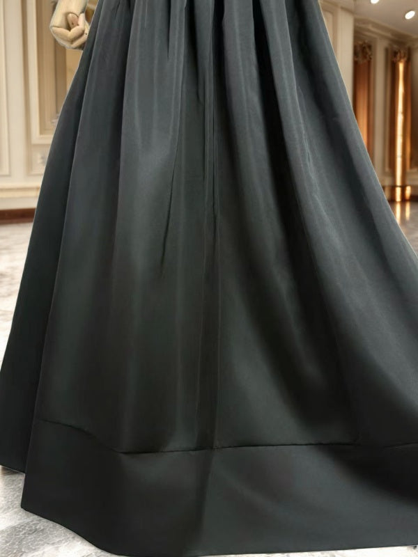 Strapless Bow-Trim Black Ball Gown Maxi Dress detail view · nz-bg-v1