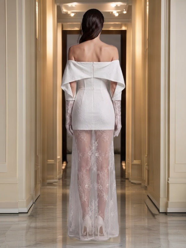 Off-Shoulder Two-Piece Maxi Set with Sheer Lace Skirt model back view · nz-bg-v1