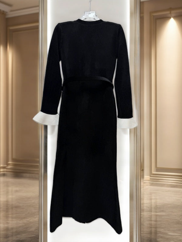 Belted Button-Front Midi Dress in Black hanging view · nz-bg-v1