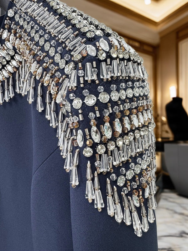 Crystal-Embellished Long Sleeve Navy Maxi Gown detail view · nz-bg-v1