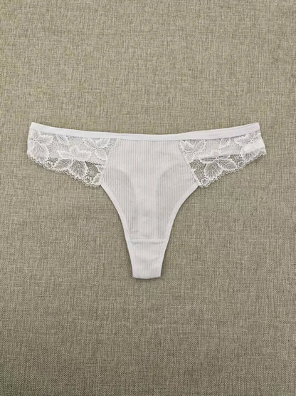 Pack of 3 stretch thong with lace combination 95% cotton