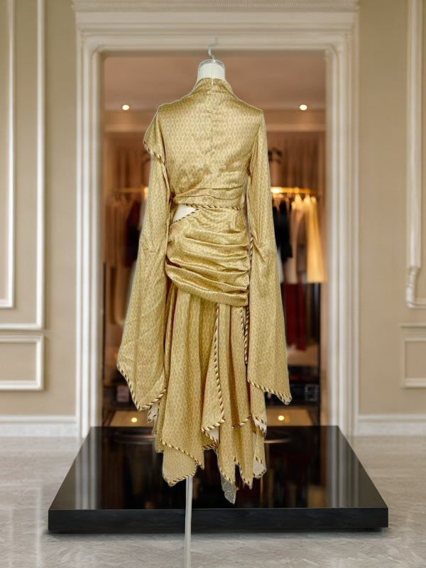 Golden Cutout Handkerchief Hem Maxi Dress mannequin view · nz-bg-v1