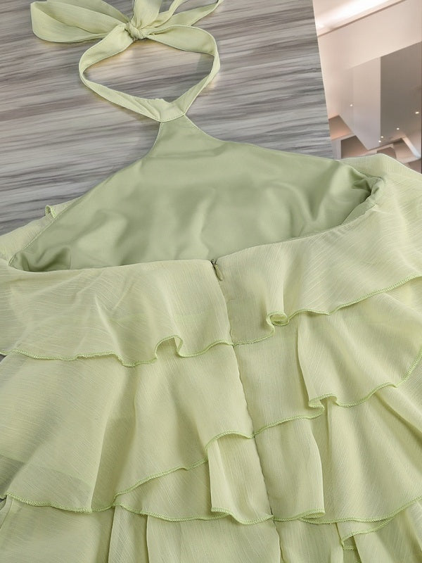 Tiered Ruffle Halter Neck Pleated Maxi Dress detail view · nz-bg-v1