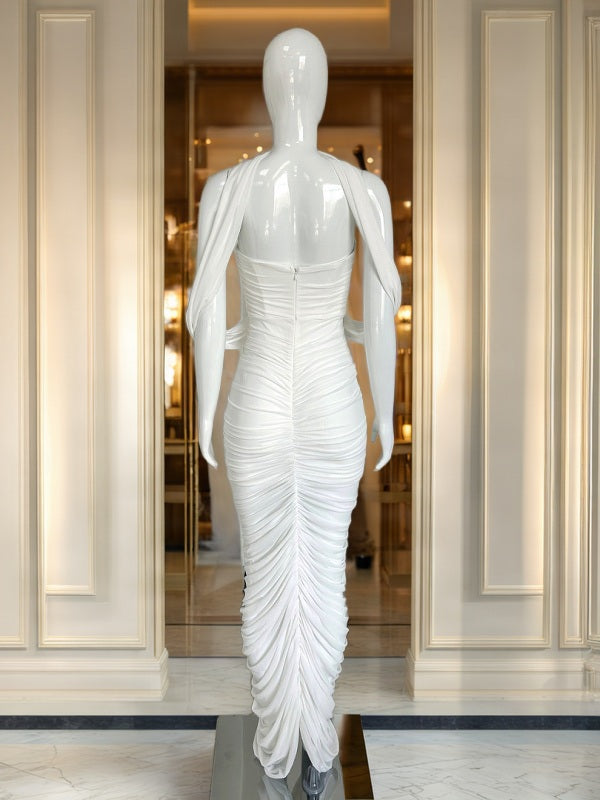 Ruched Strapless Maxi Gown with Draped Shawl mannequin view · nz-bg-v1