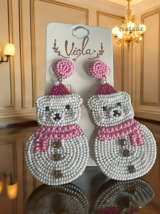 Beaded Polar Bear Statement Drop Earrings flat lay view