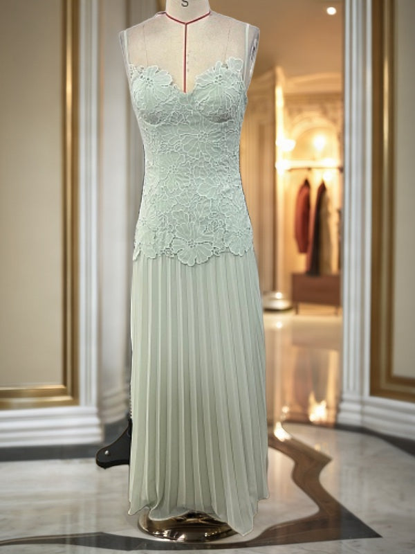 Sage Lace Bodice Pleated Maxi Dress mannequin view · nz-bg-v1