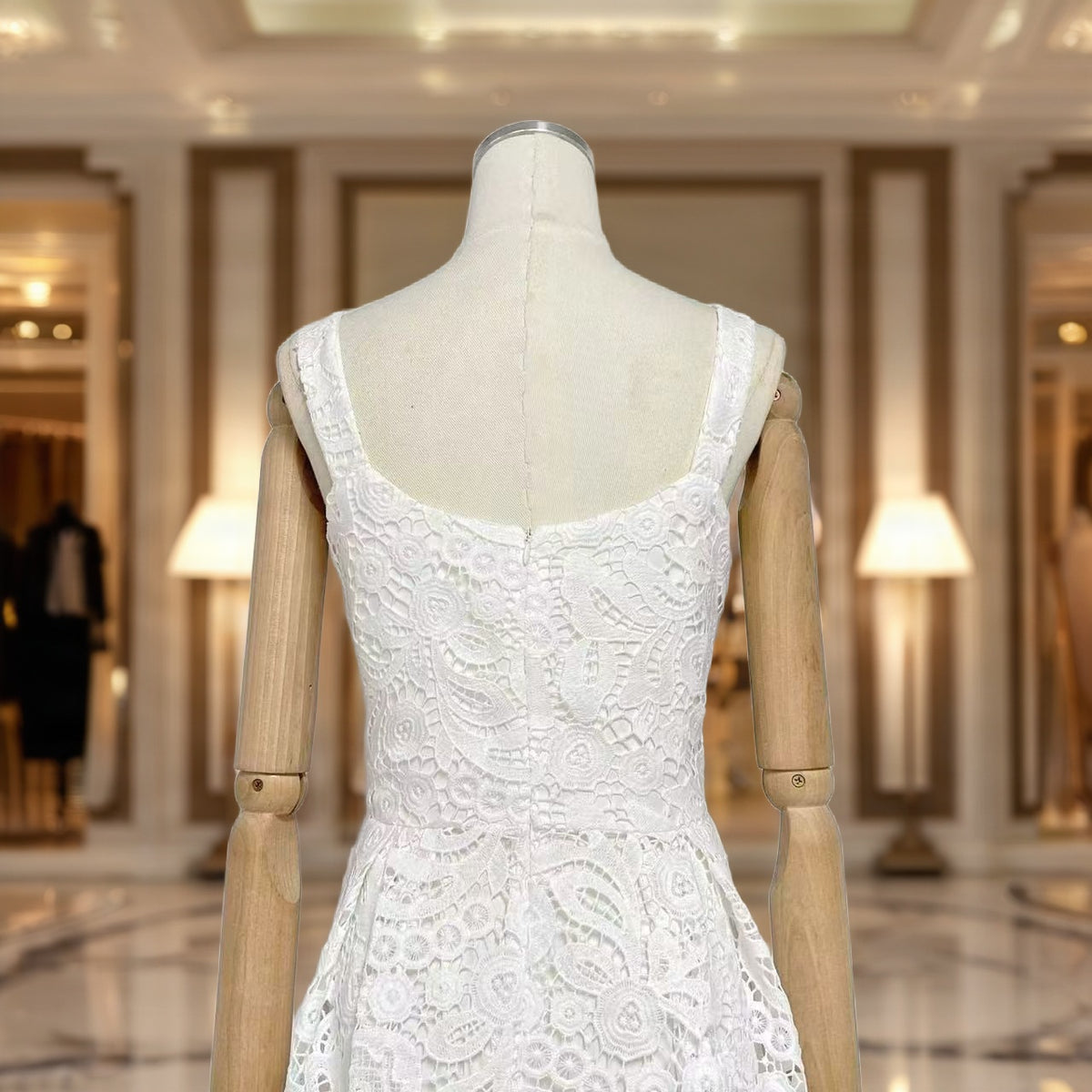 Scalloped Lace Midi Dress with Sweetheart Neckline mannequin view · nz-bg-v1