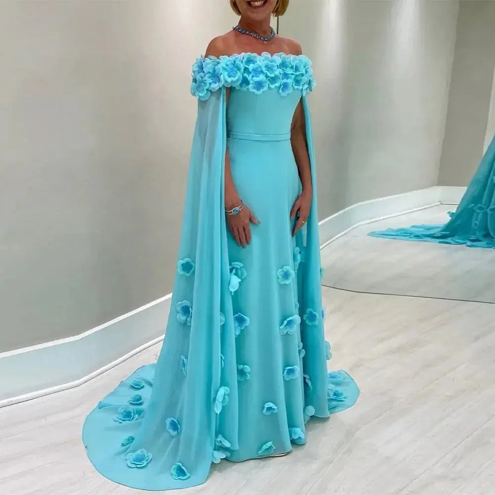 3D Flowers Formal Off Shoulder Dress main view · nz-main-v1