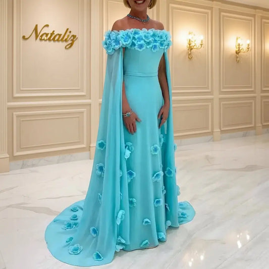 3D Flowers Formal Off Shoulder Dress main view · nz-main-v1