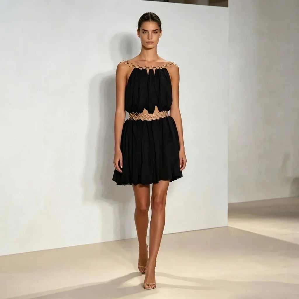 Ladies Metal Hollow Out Mini Party Dress main view · nz-main-v1