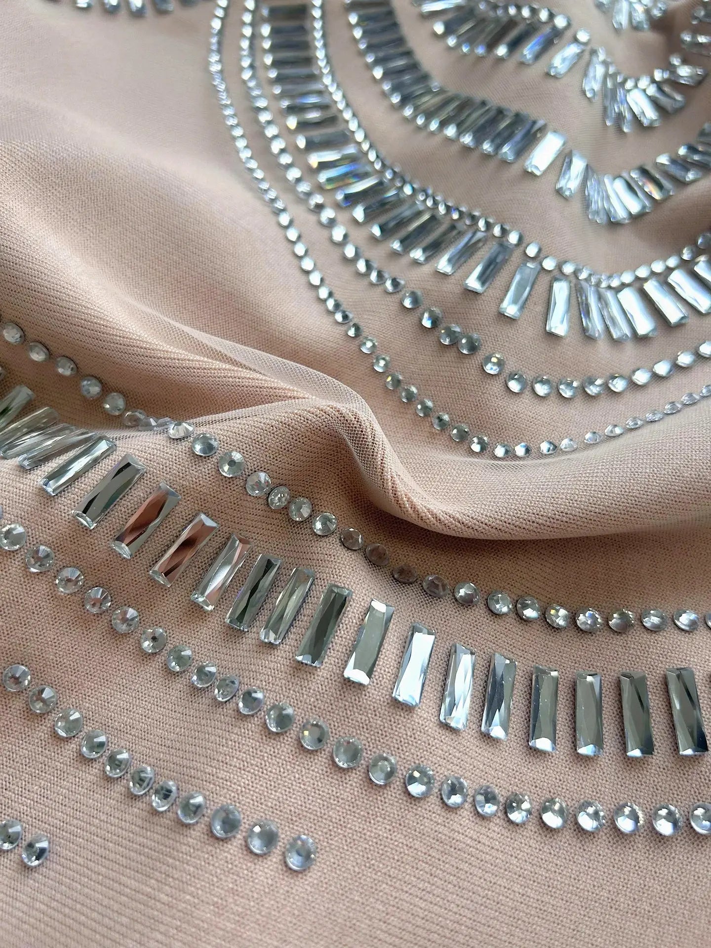 Nude Halter Neck Mini Dress Silver Rhinestone fabric detail · nz-bg-v1