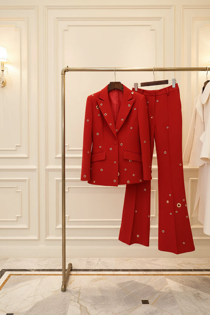 Metal Hole One Button Suit Pants Set red rack view · nz-bg-v1