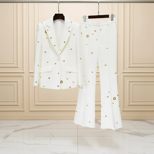 Metal Hole One Button Suit Pants Set white hanging view · nz-bg-v1