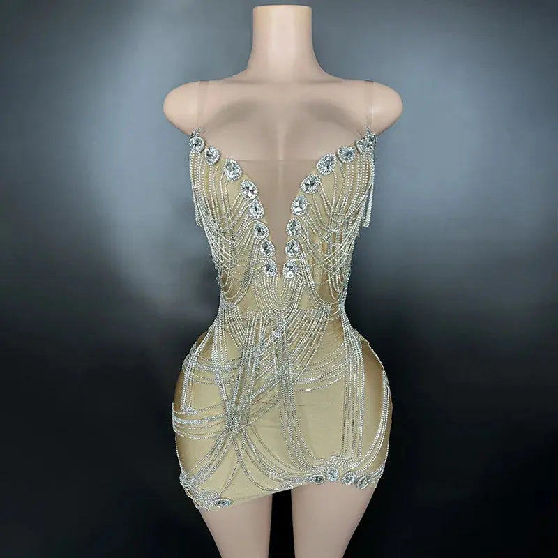 Crystal Rhinestone Fringe Mini Dress mannequin view · nz-alt-v1